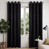 Joydeco black 108 inch blackout curtains with silver grommets, shown on a window with decor.