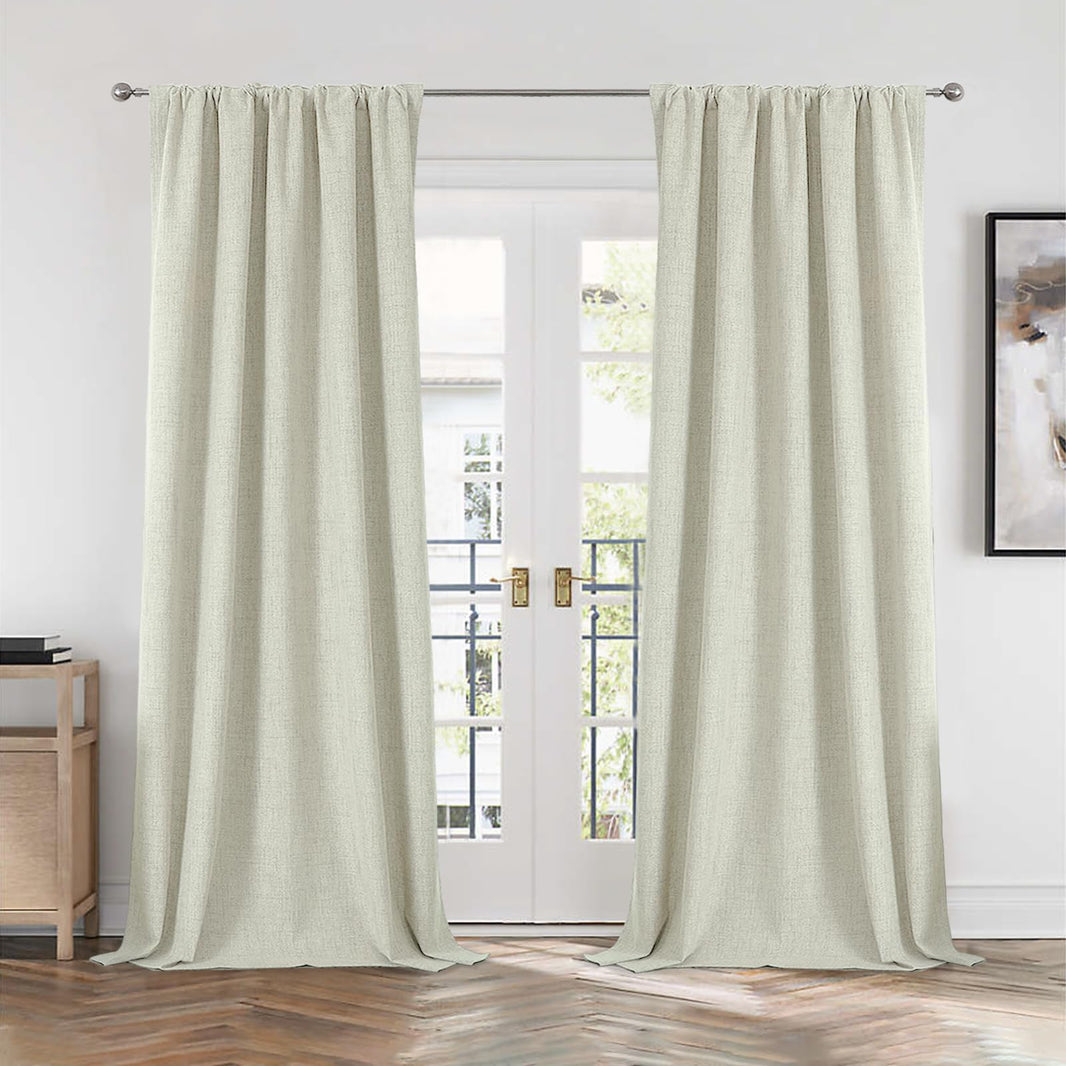 Joydeco 100% Blackout Curtains Faux Linen Curtains for Living Room