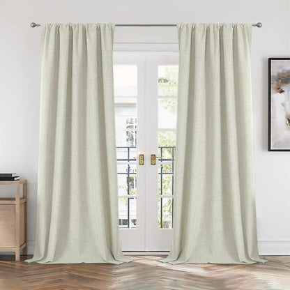 Joydeco 100% Blackout Curtains Faux Linen Curtains for Living Room