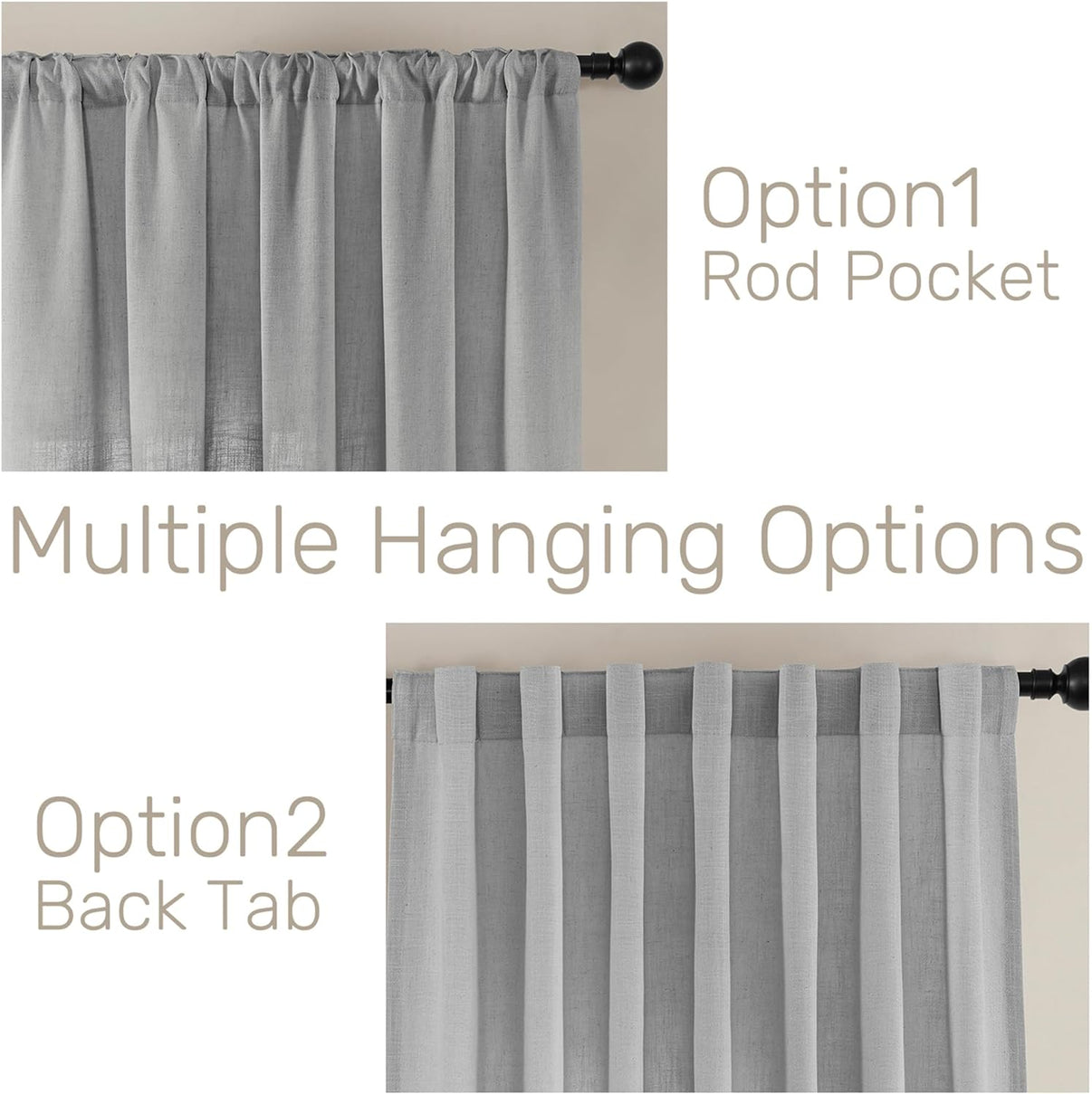 Joydeco Semi-Sheer Linen Curtains - 2 Panel, Light Filtering