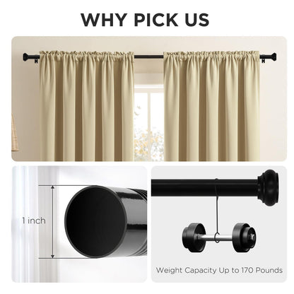 Joydeco Adjustable Curtain Rod 32 to 120 Inches - 1 Inch Diameter Heavy Duty Window Rod with Finials for Living Room & Bedroom