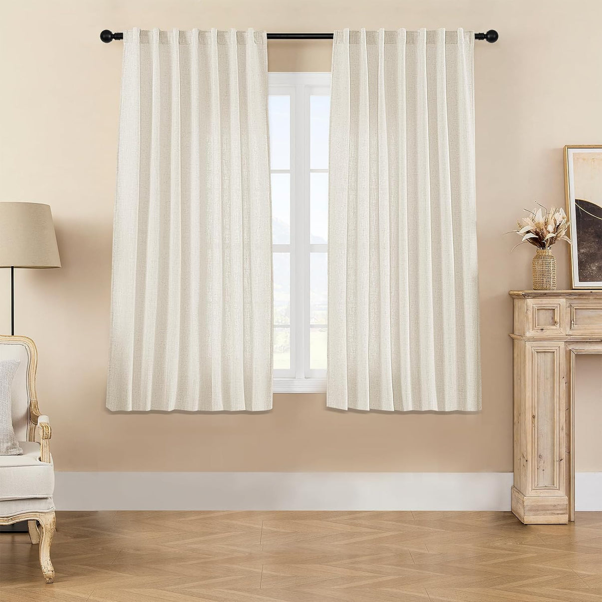 Joydeco Semi-Sheer Linen Curtains - 2 Panel, Light Filtering