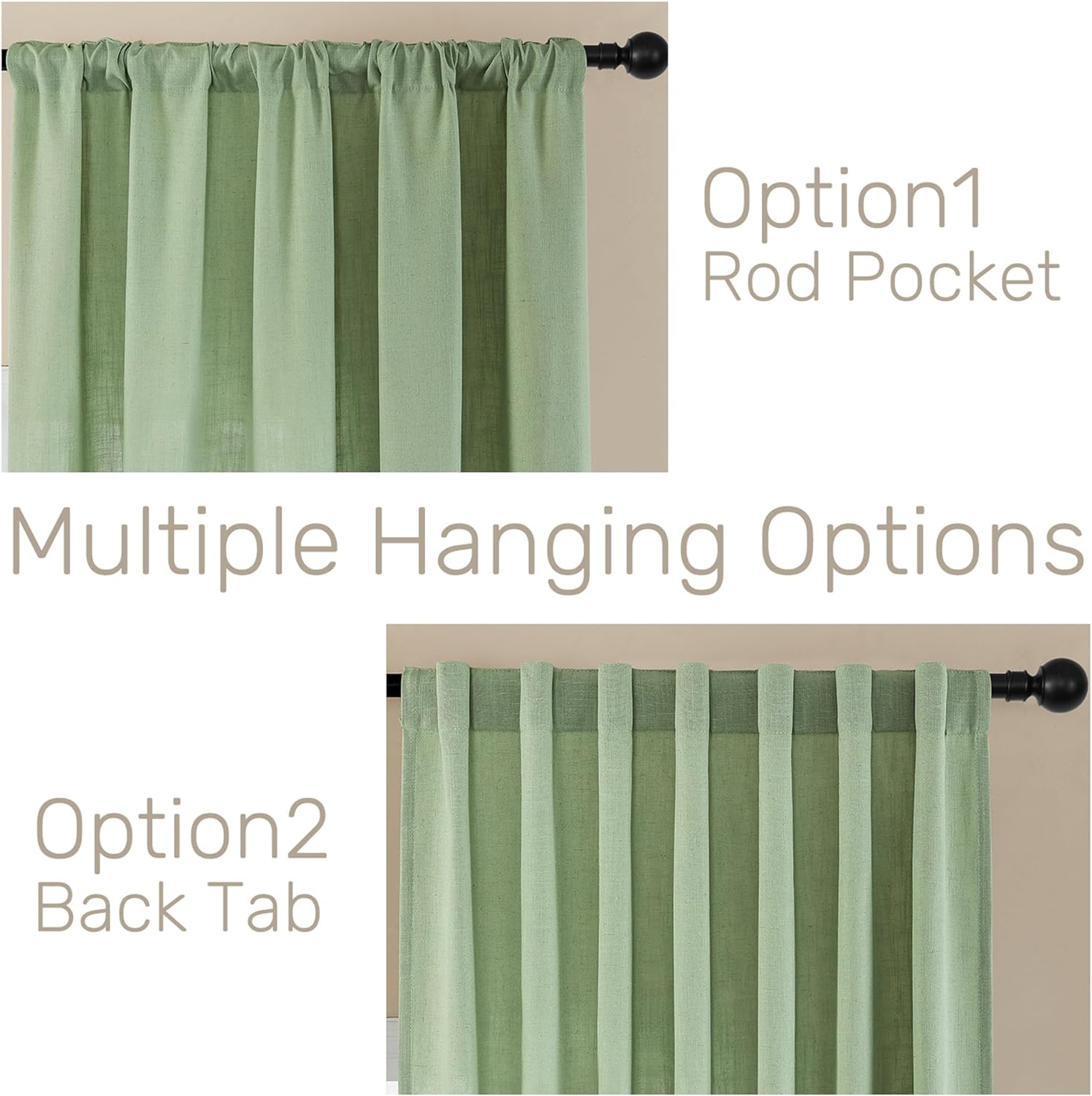 Joydeco Semi-Sheer Curtains Linen 2 Panels Set, Curtains for Living Room, Light Filtering Curtains , Living Room Curtains - Joydeco