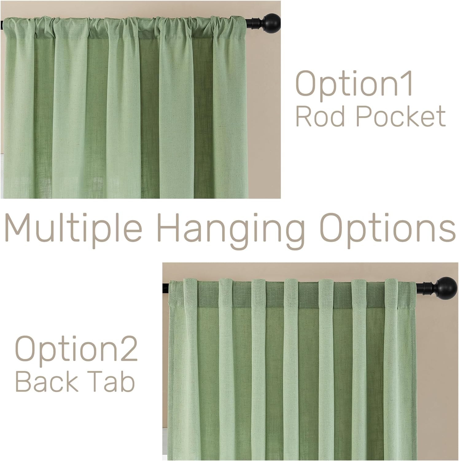 Joydeco Semi-Sheer Linen Curtains - 2 Panel, Light Filtering