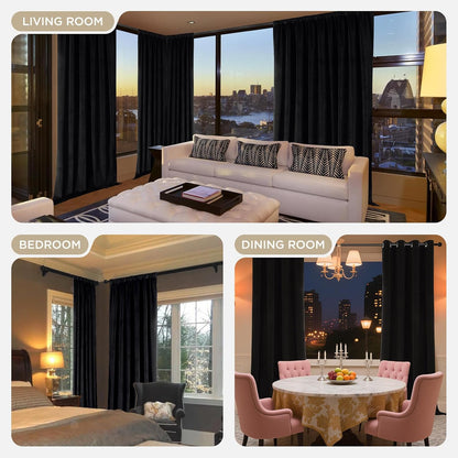 Joydeco Black 100% Blackout Curtains 84 Inch 2 Panels, Luxury Thermal Insulated Black Velvet Curtains for Bedroom Living Room, Soundproof Blackout Window Drapes, Rod Pocket & Back Tab (52W x 84L)