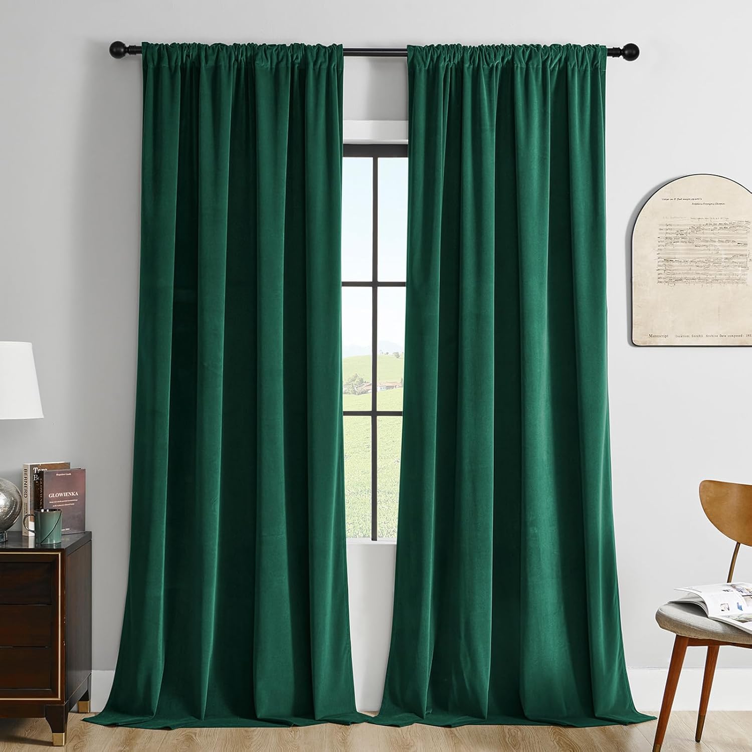 Joydeco Dark Green Velvet Curtains 96 inch Length 2 Panels Burg Set, Luxury Rod Pocket Thermal Insulated Window Blackout Curtain, Room Darkening Drapes for Living Dining Room Bedroom Privacy