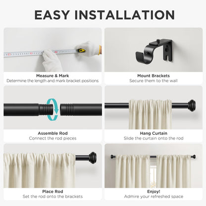 Joydeco Adjustable Curtain Rod 32 to 120 Inches - 1 Inch Diameter Heavy Duty Window Rod with Finials for Living Room & Bedroom