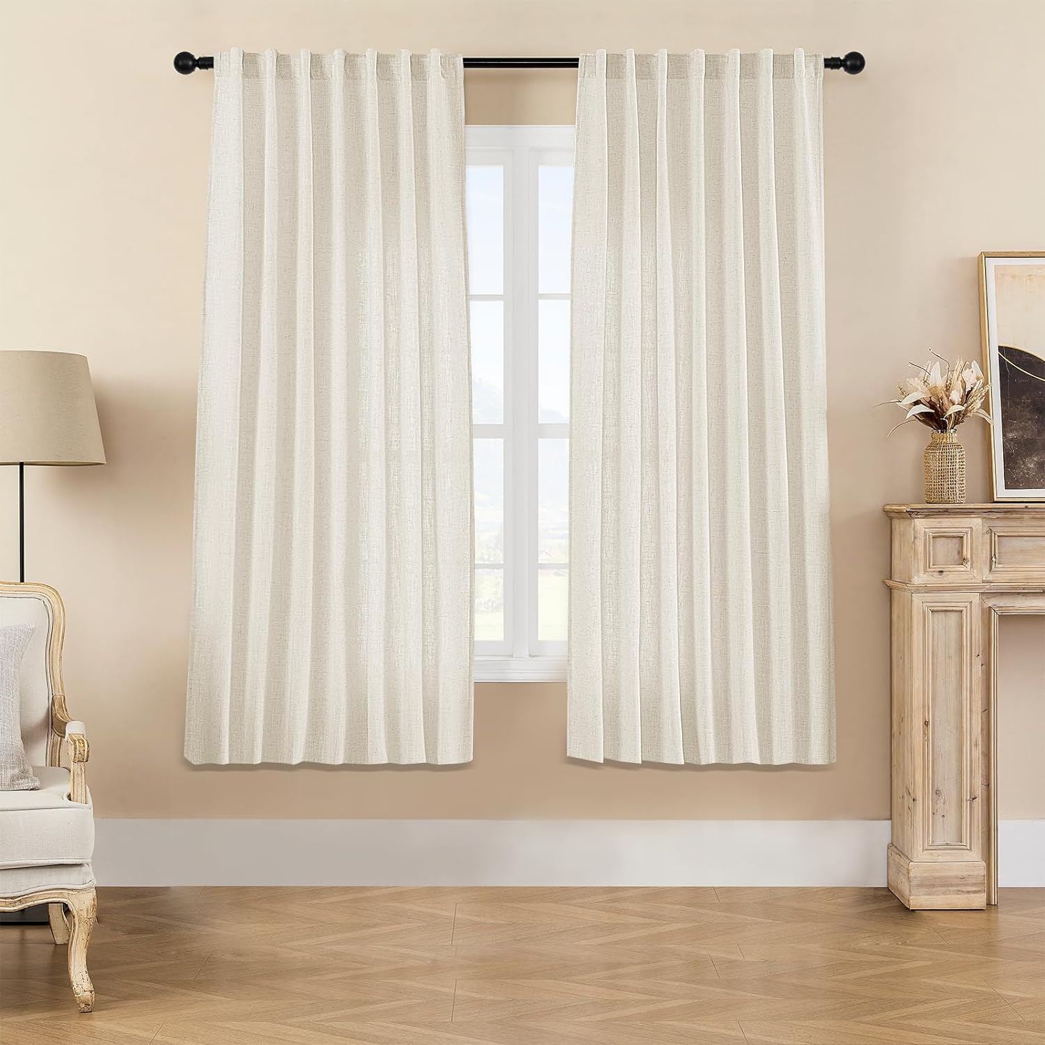 Joydeco Semi-Sheer Curtains Linen 2 Panels Set, Curtains for Living Room, Light Filtering Curtains , Living Room Curtains - Joydeco