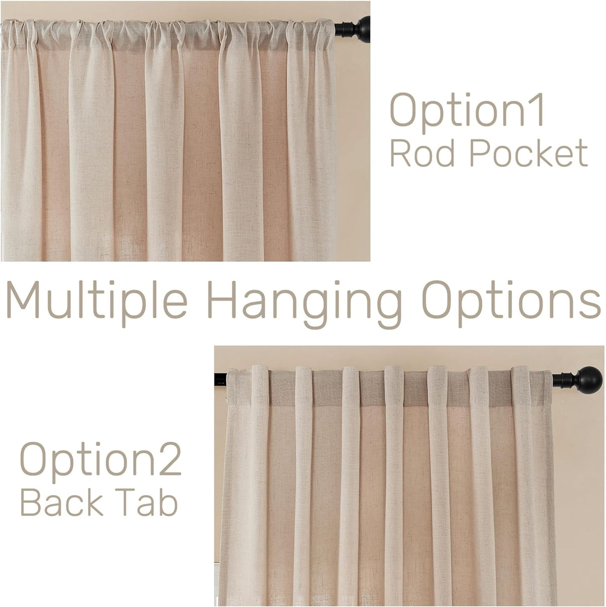 Joydeco Semi-Sheer Linen Curtains - 2 Panel, Light Filtering