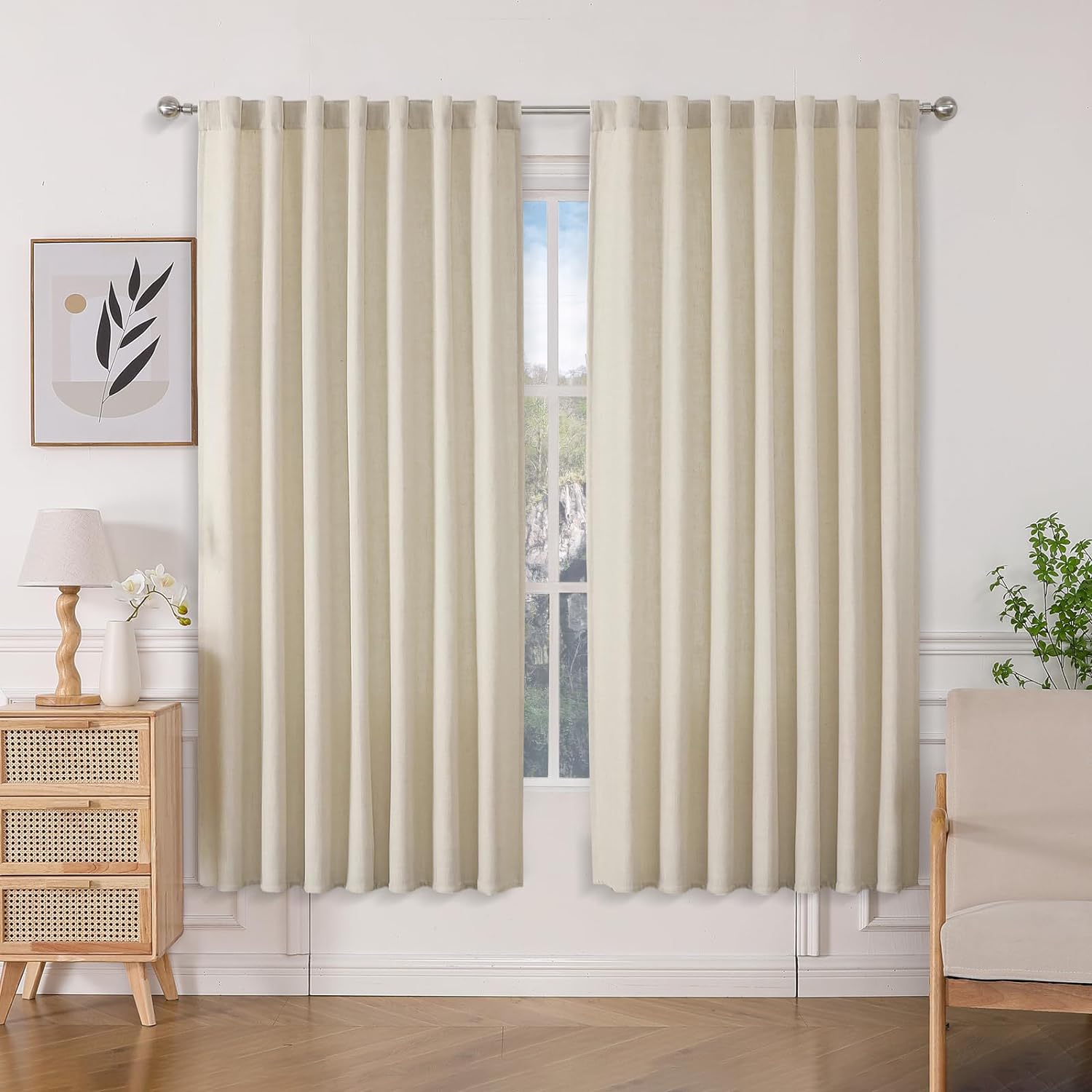 Joydeco Semi-Sheer Curtains Linen 2 Panels Set, Curtains for Living Room, Light Filtering Curtains , Living Room Curtains - Joydeco