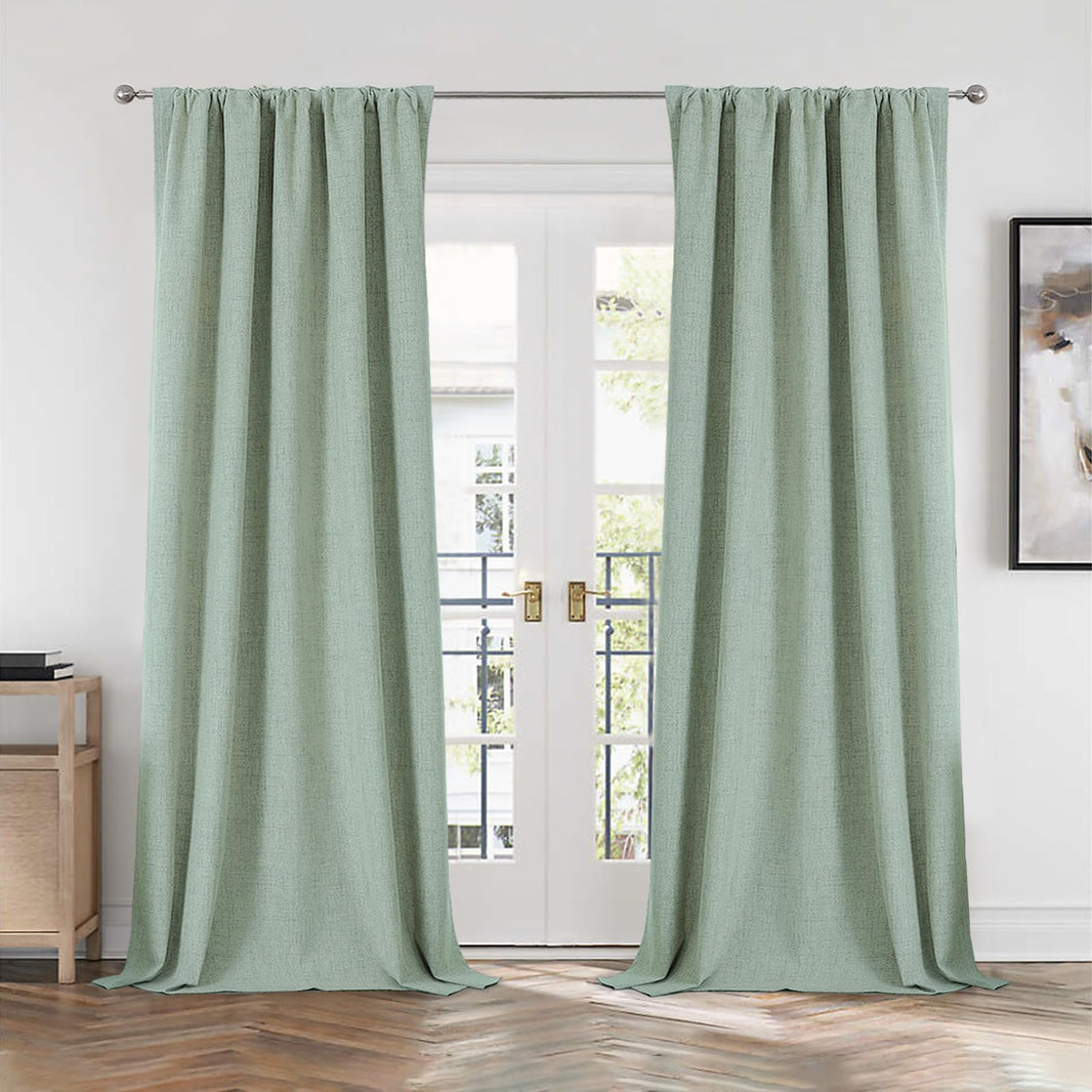 Joydeco 100% Blackout Curtains Faux Linen Curtains for Living Room