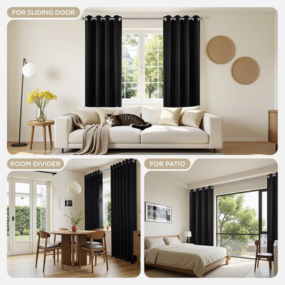Joydeco Blackout Curtains 90 Inches Long,Curtains 2 Panels Set Thermal Insulated Length Curtains& Drapes 2 Burg, Room Darkening Grommet Drapes for Living Room Bedroom Window (Black, W52 x L90 Inch)