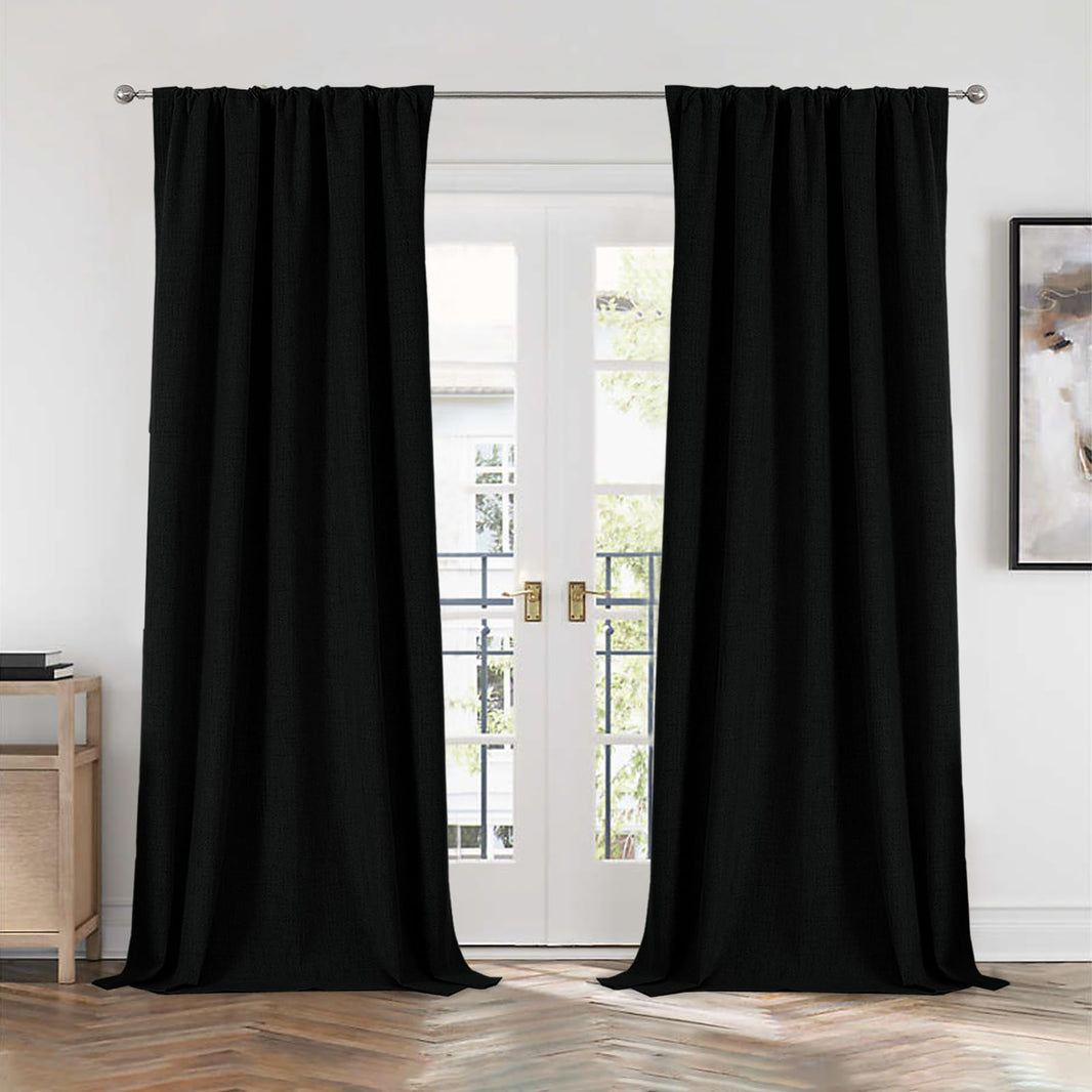 Joydeco 100% Blackout Curtains Faux Linen Curtains for Living Room
