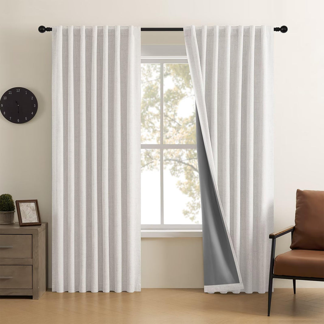 Joydeco 100% Blackout Curtains Faux Linen Curtains for Living Room