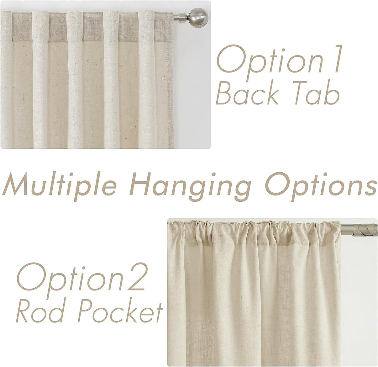 Joydeco Semi-Sheer Linen Curtains - 2 Panel, Light Filtering