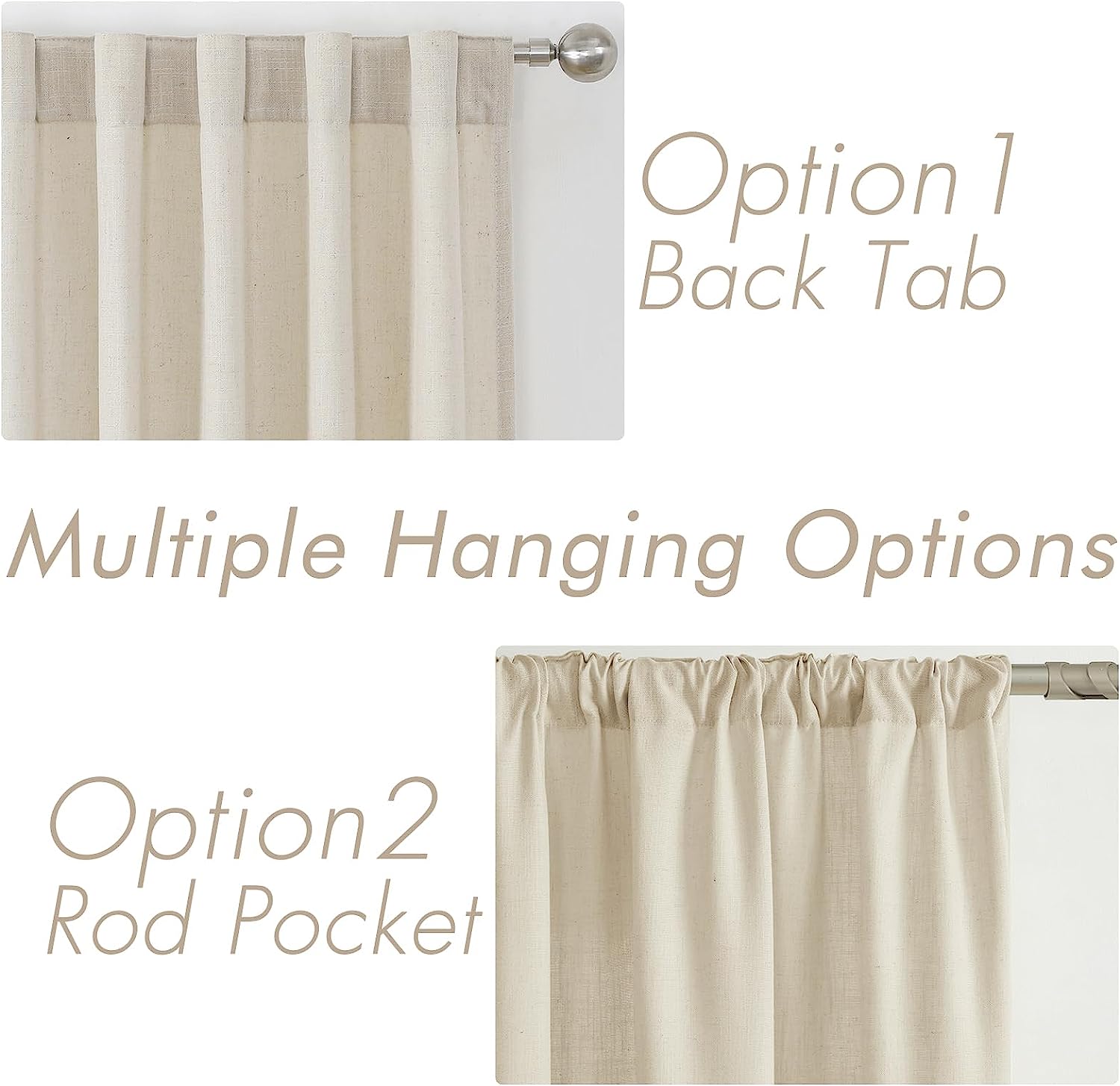 Joydeco Semi-Sheer Linen Curtains - 2 Panel, Light Filtering