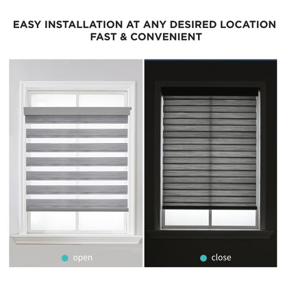 Joydeco No Drill Zebra Blinds for Windows, Cordless Dual-Layer Privacy Zebra Shades for Indoor Windows, Easy to Install, Light Filtering Sheer Blinds for Home