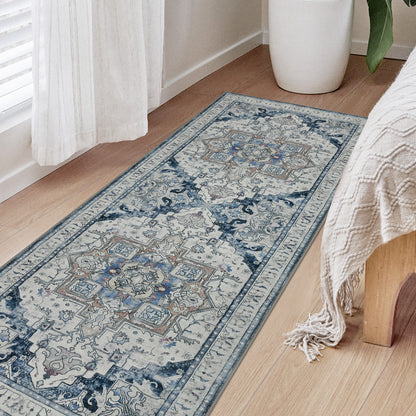 Joydeco Runner Rug Non Slip Machine Washable Vintage Rug, Low Pile Non Slip Chenille Print Rugs for Living Room, Entryway, Bedroom, Kitchen and Corridor, Bathroom