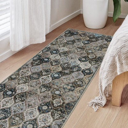 Joydeco Runner Rug Non Slip Machine Washable Vintage Rug, Low Pile Non Slip Chenille Print Rugs for Living Room, Entryway, Bedroom, Kitchen and Corridor, Bathroom