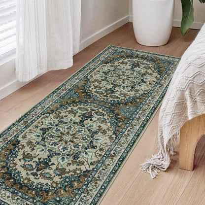 Joydeco Runner Rug Non Slip Machine Washable Vintage Rug, Low Pile Non Slip Chenille Print Rugs for Living Room, Entryway, Bedroom, Kitchen and Corridor, Bathroom