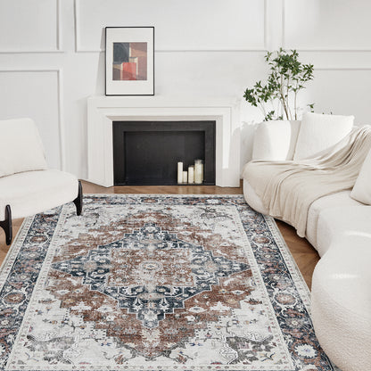 Joydeco Runner Rug Non Slip Machine Washable Vintage Rug, Low Pile Non Slip Chenille Print Rugs for Living Room, Entryway, Bedroom, Kitchen and Corridor, Bathroom