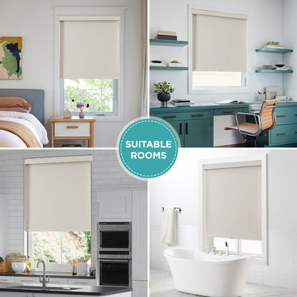 Joydeco 100% Blackout Roller Shades Cordless Blinds for Windows, Free-Stop Shades, UV Protection, Natural Woven Blinds for Home and Office, Light-Proof Aluminum Cover