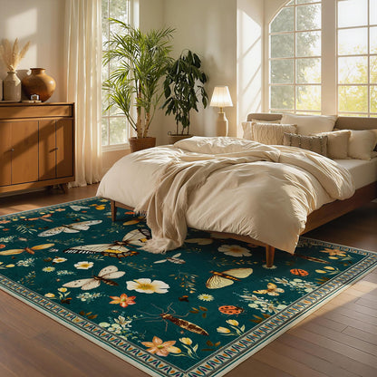 Joydeco Insect Bathroom Rugs Non Slip Washable, Floral Kitchen Rugs Non Slip, Soft Low-Pile Ultra Thin Boho Indoor Floor Throw Carpet for Entryway Bedroom Laundry Entrance