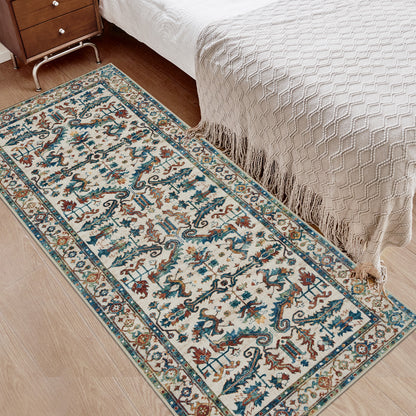 Joydeco Runner Rug Non Slip Machine Washable Vintage Rug, Low Pile Non Slip Chenille Print Rugs for Living Room, Entryway, Bedroom, Kitchen and Corridor, Bathroom