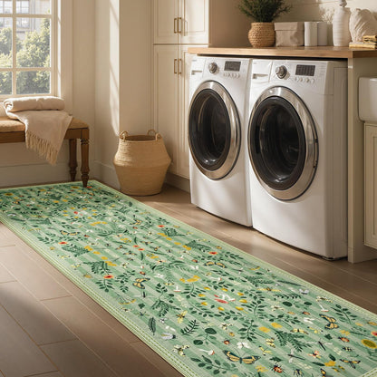 Joydeco Insect Washable Bathroom Rug, Botanical Kitchen Runner Rug Non Slip, Boho Ultra-Thin Soft Indoor Floor Carpet Runners for Hallways Entryway Entrance Laundry
