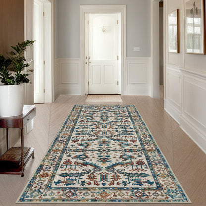 Joydeco Runner Rug Non Slip Machine Washable Vintage Rug, Low Pile Non Slip Chenille Print Rugs for Living Room, Entryway, Bedroom, Kitchen and Corridor, Bathroom