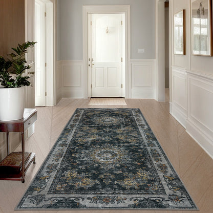 Joydeco Runner Rug Non Slip Machine Washable Vintage Rug, Low Pile Non Slip Chenille Print Rugs for Living Room, Entryway, Bedroom, Kitchen and Corridor, Bathroom