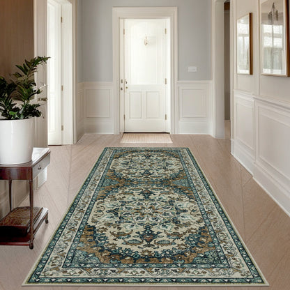 Joydeco Runner Rug Non Slip Machine Washable Vintage Rug, Low Pile Non Slip Chenille Print Rugs for Living Room, Entryway, Bedroom, Kitchen and Corridor, Bathroom