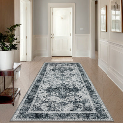 Joydeco Runner Rug Non Slip Machine Washable Vintage Rug, Low Pile Non Slip Chenille Print Rugs for Living Room, Entryway, Bedroom, Kitchen and Corridor, Bathroom