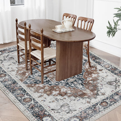 Joydeco Runner Rug Non Slip Machine Washable Vintage Rug, Low Pile Non Slip Chenille Print Rugs for Living Room, Entryway, Bedroom, Kitchen and Corridor, Bathroom