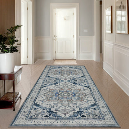 Joydeco Runner Rug Non Slip Machine Washable Vintage Rug, Low Pile Non Slip Chenille Print Rugs for Living Room, Entryway, Bedroom, Kitchen and Corridor, Bathroom