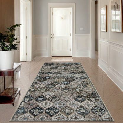 Joydeco Runner Rug Non Slip Machine Washable Vintage Rug, Low Pile Non Slip Chenille Print Rugs for Living Room, Entryway, Bedroom, Kitchen and Corridor, Bathroom