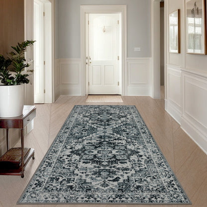 Joydeco Runner Rug Non Slip Machine Washable Vintage Rug, Low Pile Non Slip Chenille Print Rugs for Living Room, Entryway, Bedroom, Kitchen and Corridor, Bathroom