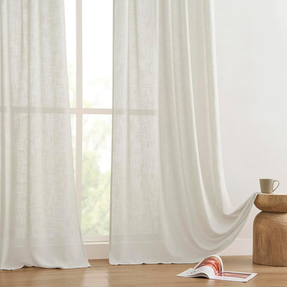 Joydeco natural white linen blend curtains, 84 inch light filtering drapes. Textured weave for bedroom/living room.