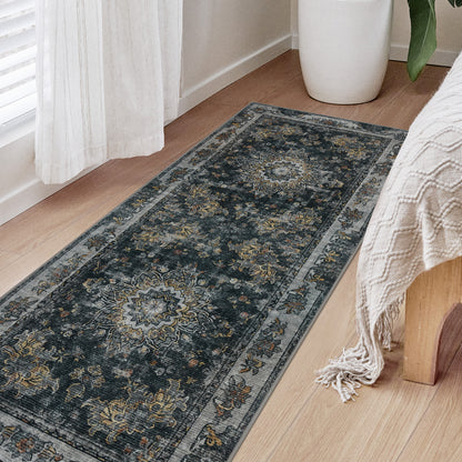 Joydeco Runner Rug Non Slip Machine Washable Vintage Rug, Low Pile Non Slip Chenille Print Rugs for Living Room, Entryway, Bedroom, Kitchen and Corridor, Bathroom