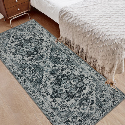 Joydeco Runner Rug Non Slip Machine Washable Vintage Rug, Low Pile Non Slip Chenille Print Rugs for Living Room, Entryway, Bedroom, Kitchen and Corridor, Bathroom