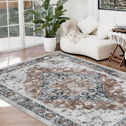 Joydeco Living Room Rug, Non Slip Machine Washable Vintage Runner Rug, Low Pile Lightweight Chenille Print Rugs for Entryway, Hallway, Bedroom, Kitchen and Corridor