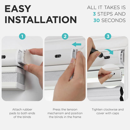Custom No-Drill Honeycomb Shades - Cordless Blackout Blinds with Top Down Bottom Up Feature for Thermal and Noise Insulation