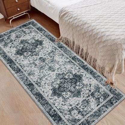 Joydeco Runner Rug Non Slip Machine Washable Vintage Rug, Low Pile Non Slip Chenille Print Rugs for Living Room, Entryway, Bedroom, Kitchen and Corridor, Bathroom