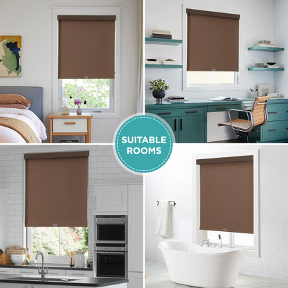 Joydeco 100% Blackout Roller Shades (Pro), Free-Stop Cordless Blinds for Windows, UV Protection, Natural Woven Blinds for Home and Office, Light-Proof Aluminum Cover