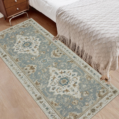 Joydeco Runner Rug Non Slip Machine Washable Vintage Rug, Low Pile Non Slip Chenille Print Rugs for Living Room, Entryway, Bedroom, Kitchen and Corridor, Bathroom