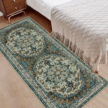 Joydeco Runner Rug Non Slip Machine Washable Vintage Rug, Low Pile Non Slip Chenille Print Rugs for Living Room, Entryway, Bedroom, Kitchen and Corridor, Bathroom