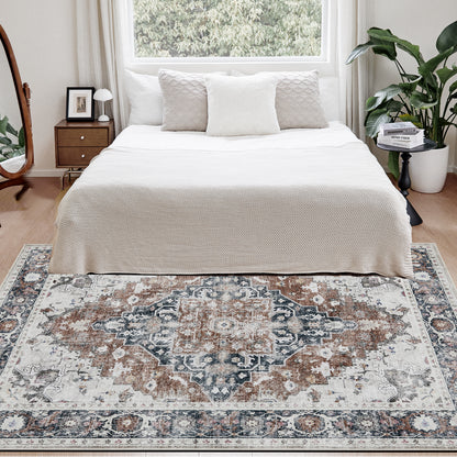 Joydeco Living Room Rug, Non Slip Machine Washable Vintage Runner Rug, Low Pile Lightweight Chenille Print Rugs for Entryway, Hallway, Bedroom, Kitchen and Corridor
