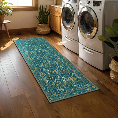 Joydeco Floral Washable Runner Rug for Kitchen, Forest Hallway Non Slip, Boho Botanical Ultra-Thin Soft Indoor Floor Throw Carpet for Bathroom Entryway Foyer