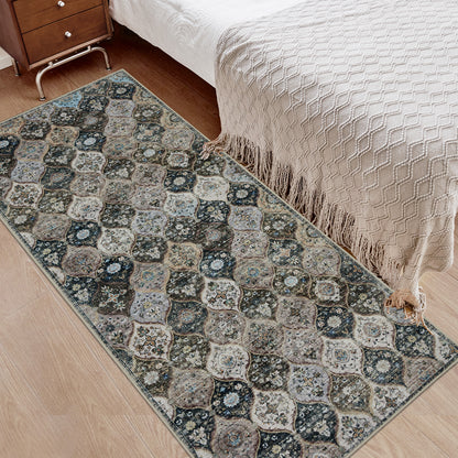 Joydeco Runner Rug Non Slip Machine Washable Vintage Rug, Low Pile Non Slip Chenille Print Rugs for Living Room, Entryway, Bedroom, Kitchen and Corridor, Bathroom