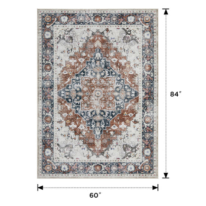 Joydeco Runner Rug Non Slip Machine Washable Vintage Rug, Low Pile Non Slip Chenille Print Rugs for Living Room, Entryway, Bedroom, Kitchen and Corridor, Bathroom
